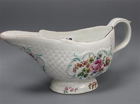 An early Derby polychrome sauceboat, c.1758,